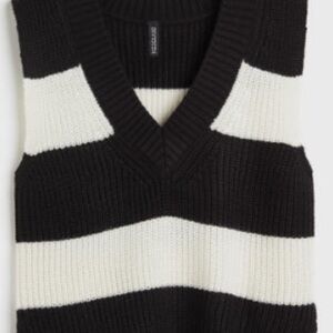 Black and White Striped Knit Vest